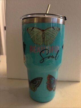 Turquoise 'Beautiful Soul' Butterfly Insulated Tumbler